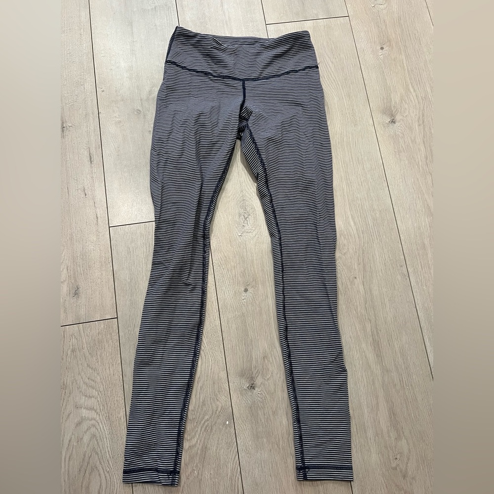 LuluLemon striped navy and white leggings
